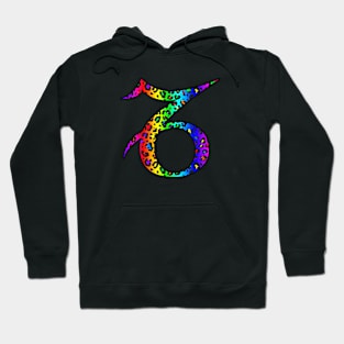 Capricorn Zodiac Horoscope Symbol in Dark Rainbow Leopard Print Hoodie